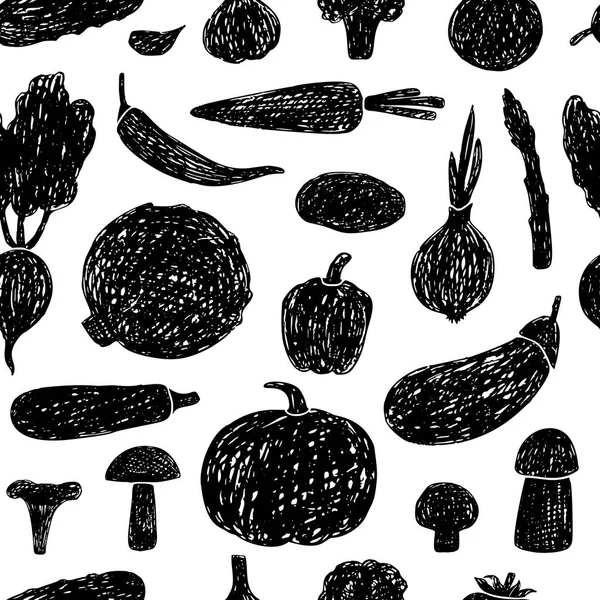 Seamless pattern of vegetables and mushrooms. — Stock Vector