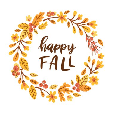 Mutlu düşüşler Çiçekli yuvarlak çerçeve. 