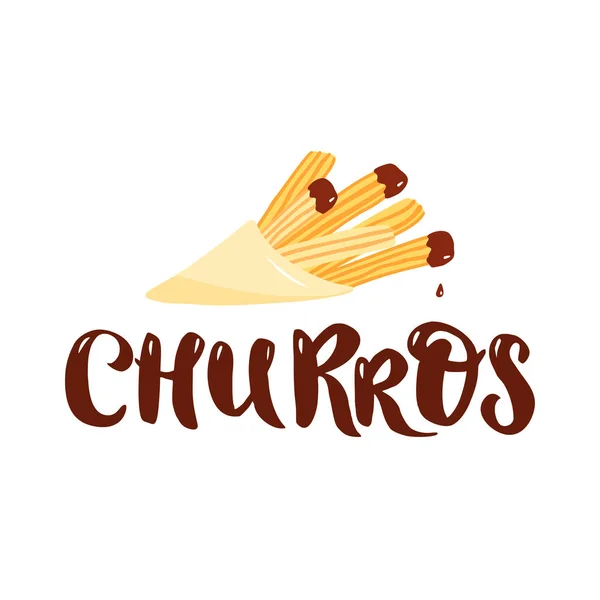 Napisy z patyczkami churros w papierowej torbie. — Wektor stockowy