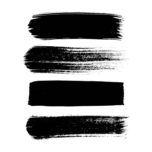 Conjunto de trazos de cepillo de vectores de tinta abstracta dibujada a mano negra en whi — Vector de stock