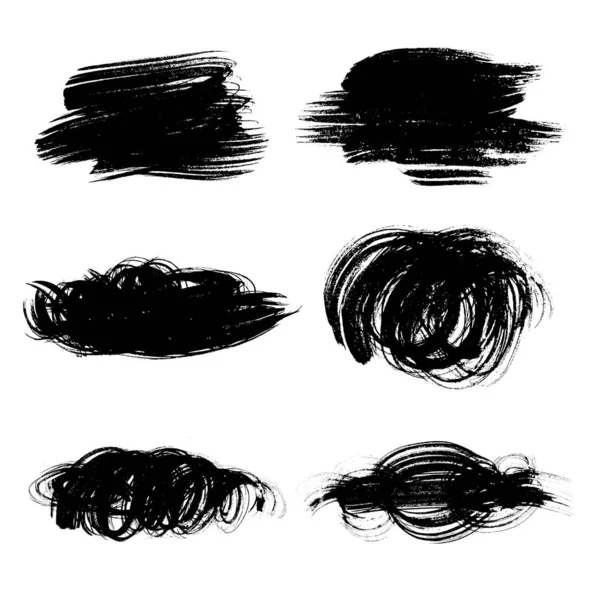 Set of black hand drawn abstract ink vector brush strokes on whi — Stock vektor