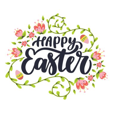 Happy Easter. Hand drawn lettering phrase.