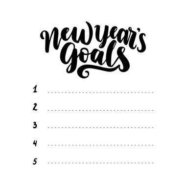 New Year's goals list template. Vector hand drawn calligraphic l