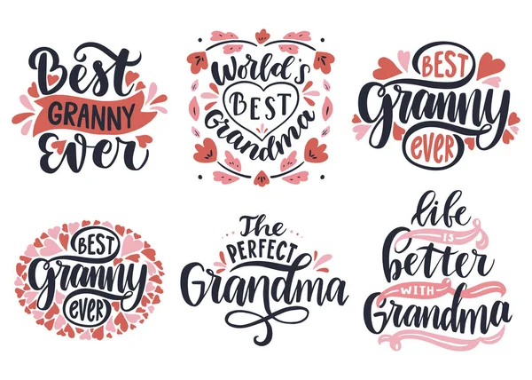 La mejor abuela de la historia. La mejor abuela del mundo. La vida es mejor con la abuela — Vector de stock