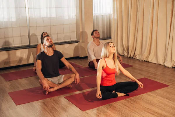 spor salonunda egzersiz eğitmen ile gülümseyen insanların grup