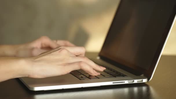 Las manos femeninas en el ordenador portátil, primer plano — Vídeo de stock