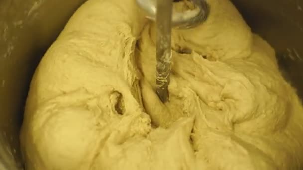 Mixing dough kneading machine at the bakery — Stock Video