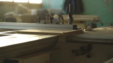 İnsan marangoz, kendi atölyesinde öğütme makinesinin yanında bir odun parçası öğütür.