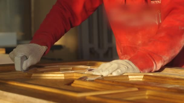 Male grinds wood,The man grinds wood. — Stock Footage Male grinds wood,The man grinds wood. Stock Footage