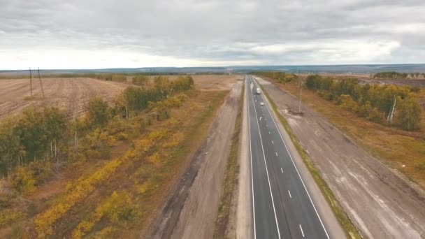 Вид с воздуха на дорогу в поле — стоковое видео