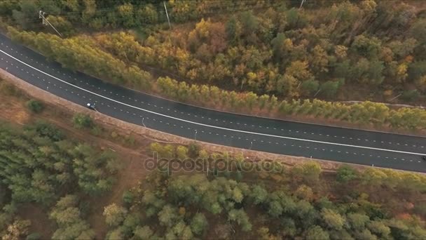 Luchtfoto shoot van parcours in kleurrijke herfst bos — Stockvideo