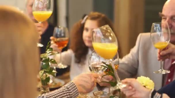 Uma celebração familiar, um brinde, óculos — Vídeo de Stock