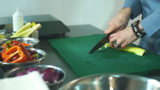 Chef taglia le verdure in cucina — Video Stock