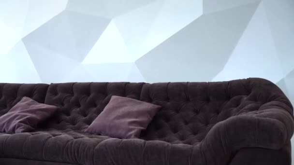 Oturma odasındaki güzel kahverengi kanepe — Stok video