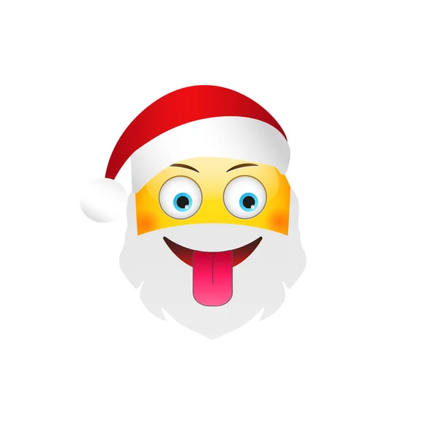 Emoji Santa Claus. Vacaciones de invierno Emoticon. Carácter con lengua — Vector de stock