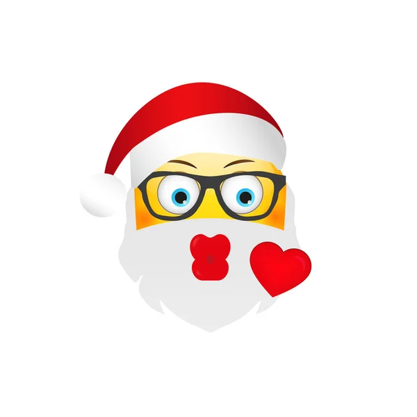 Emoji Pai Natal. Férias de Inverno Emoticon. Caráter beijo —  Vetores de Stock