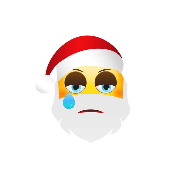 Emoji Santa Claus. Winter Holidays Emoticon. Crying Character — Stock Vector