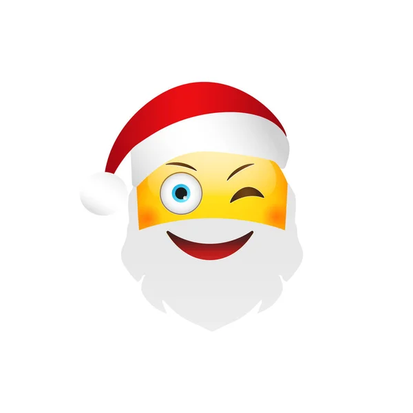 Emoji Santa Claus. Vacaciones de invierno Emoticon. Carácter guiño — Vector de stock