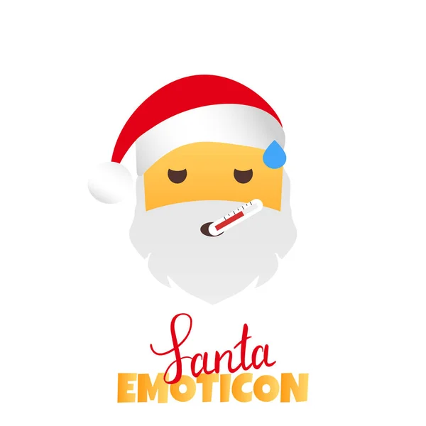 Emoji Santa Claus. Vacaciones de invierno Emoticon. Carácter con termómetro — Vector de stock