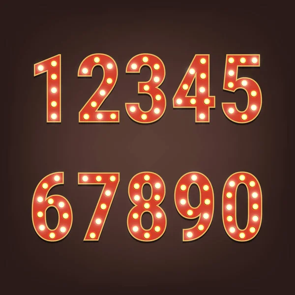 Retro numbers with light bulbs — Stock Vector