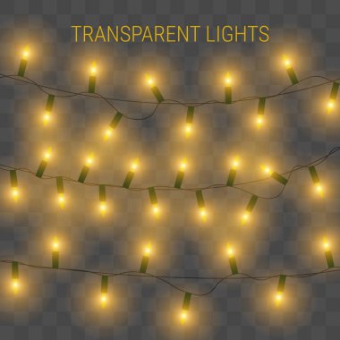 Parlayan ışıklar için tatil. Şeffaf parlak garland.
