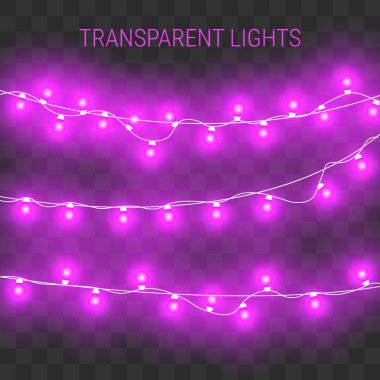 Noel ışıkları. Saydam arka plan üzerinde parlayan garland