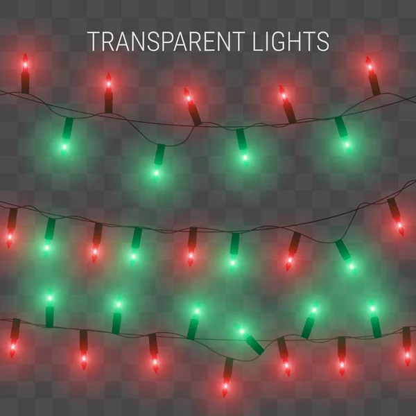 Noel ışıkları. Saydam arka plan üzerinde parlayan garland