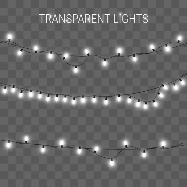 Luces de Navidad. Guirnalda brillante sobre fondo transparente — Vector de stock