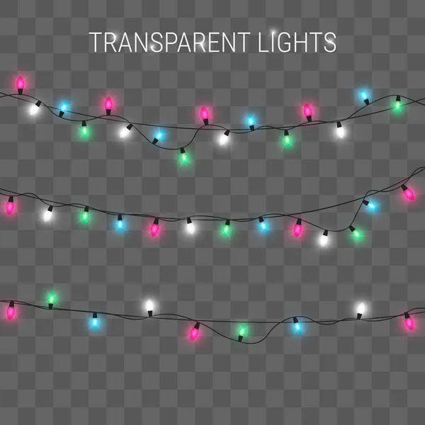 Lumières de Noël. Guirlande lumineuse sur fond transparent — Image vectorielle