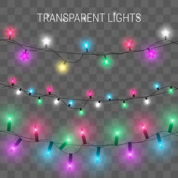 Noel ışıkları. Saydam arka plan üzerinde parlayan garland