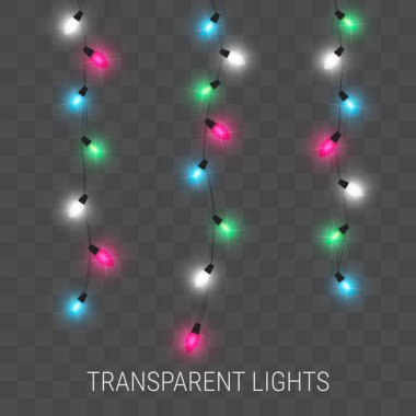 Noel ışıkları. Saydam arka plan üzerinde parlayan garland