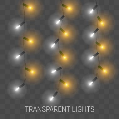 Noel ışıkları. Saydam arka plan üzerinde parlayan garland