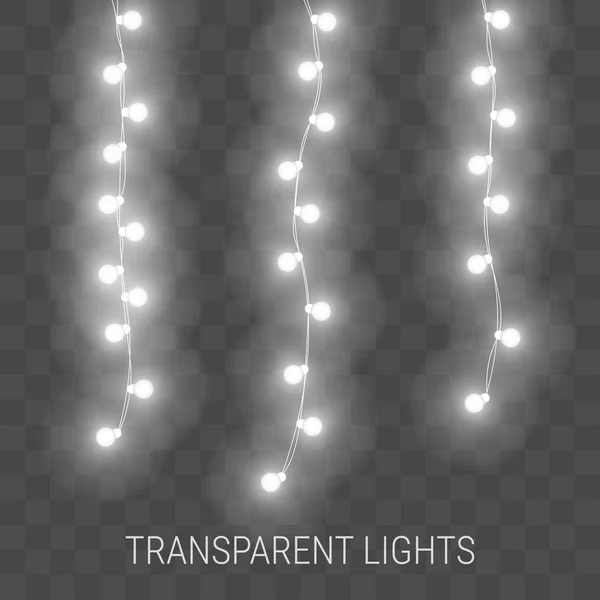 Φώτα των Χριστουγέννων. Λαμπερό Γιρλάντα σε διαφανές φόντο — Διανυσματικό Αρχείο