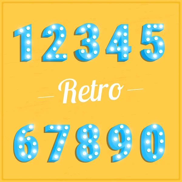 Números retro con bombillas — Vector de stock