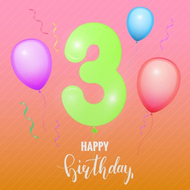 Doğum yıldönümü kartı. Balon sayısı üç