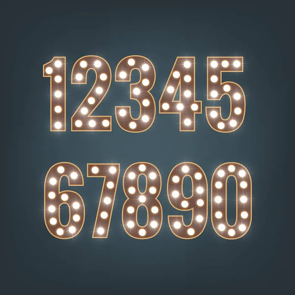 Retro numbers with light bulbs — Stock Vector