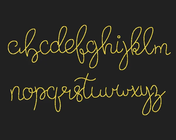 Glitter χρυσό σενάριο αλφάβητο. Λαμπερά πινέλου καλλιγραφίας γραμματοσειρά — Διανυσματικό Αρχείο