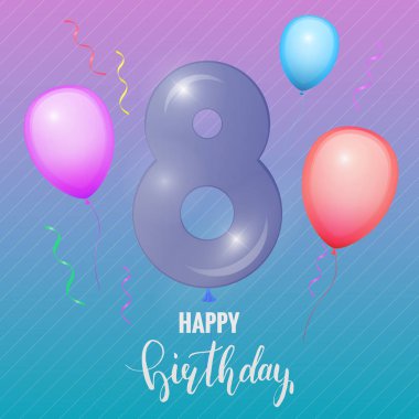 Doğum yıldönümü kartı. Balon sayısı sekiz