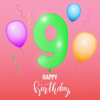 Doğum yıldönümü kartı. Balon sayısı dokuz
