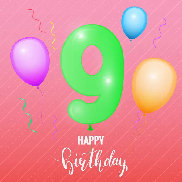 Doğum yıldönümü kartı. Balon sayısı dokuz