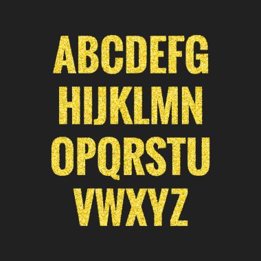Altın glitter yazı tipi alfabe. Parlak sans serif yazı tipi