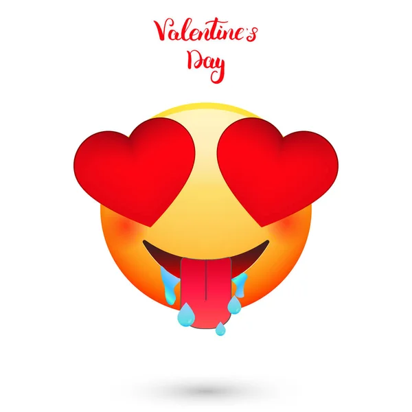 Valentines Day emoticon. Emoji with hearts eyes — Stock Vector