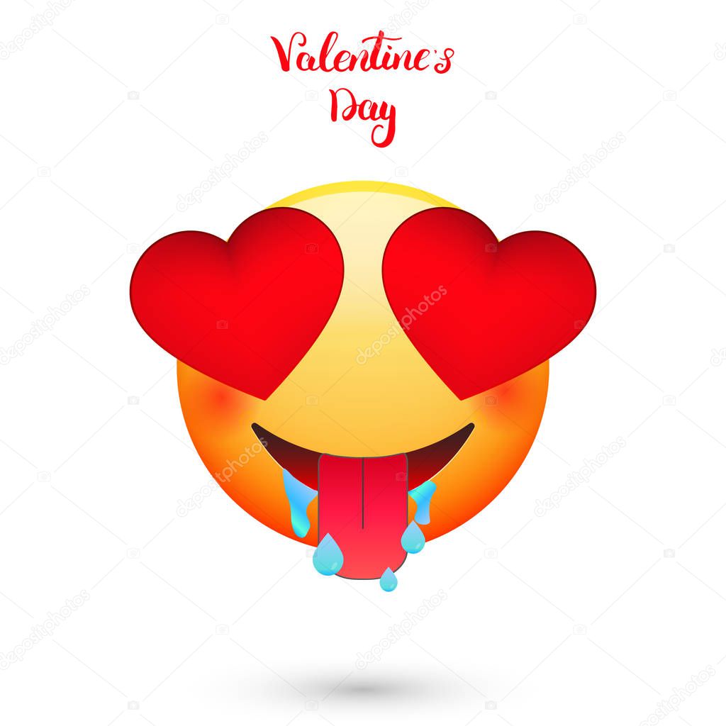 Valentines Day emoticon. Emoji with hearts eyes