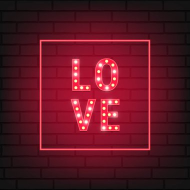 Sevgililer günü aşk tipografi parlayan kesimine ve neon ile