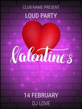 Sevgililer günü partisi poster parlak kalp balon ve Hat sanatı ile