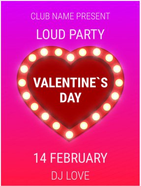 Sevgililer günü parti poster şablonu parlak kalp işareti ile