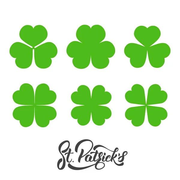 Dia de São Patricks. Conjunto de trevos irlandeses, folhas de trevo. St. Patricks elementos de decoração do dia — Vetor de Stock