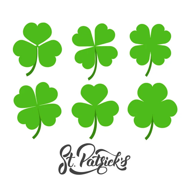 圣帕特里克日。一套爱尔兰草, 三叶草叶子。圣帕特里克日装饰元素 — 图库矢量图片