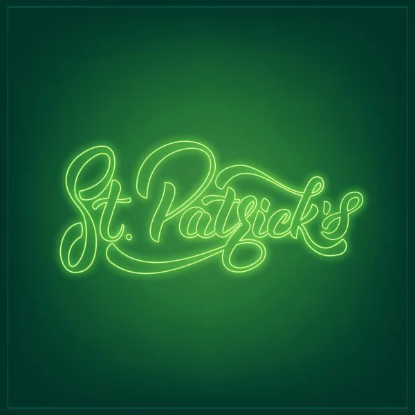 Día de San Patricio. Letras de Neon St. Patricks. Patrick Day signo de neón brillante — Vector de stock