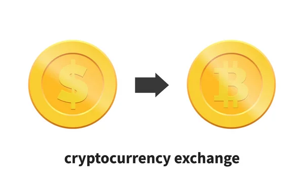 Cryptocurrency 交换概念。从美元到比特币的交换 — 图库矢量图片